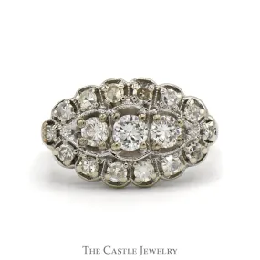 3/4cttw Oval Shaped Diamond Cluster Ring in 14k White Gold