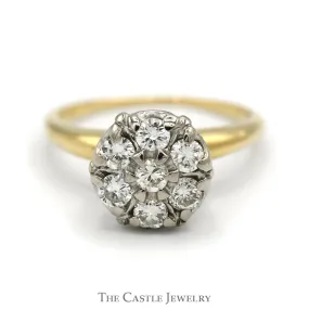 3/4cttw Round 7 Diamond Cluster Ring in 14k Yellow Gold