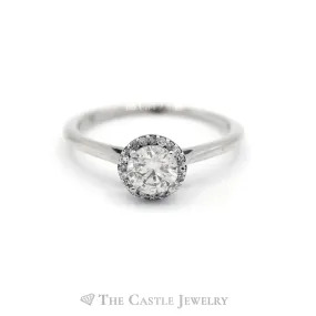 3/4cttw Round Diamond Engagement ring with Diamond Halo in 14k White Gold