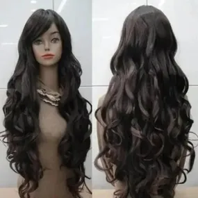 80cm Long Dark Brown Curly Cosplay Wig