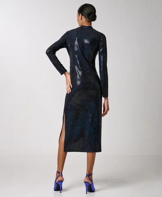 Access Fashion Navy/Blue Shimmery Dress With Side Slit