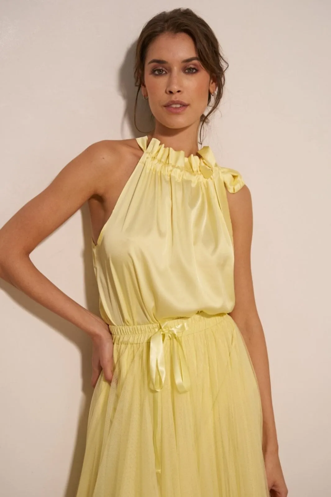 Anobel Copenhagen - Satin Top With Bow Ck08090 - Yellow