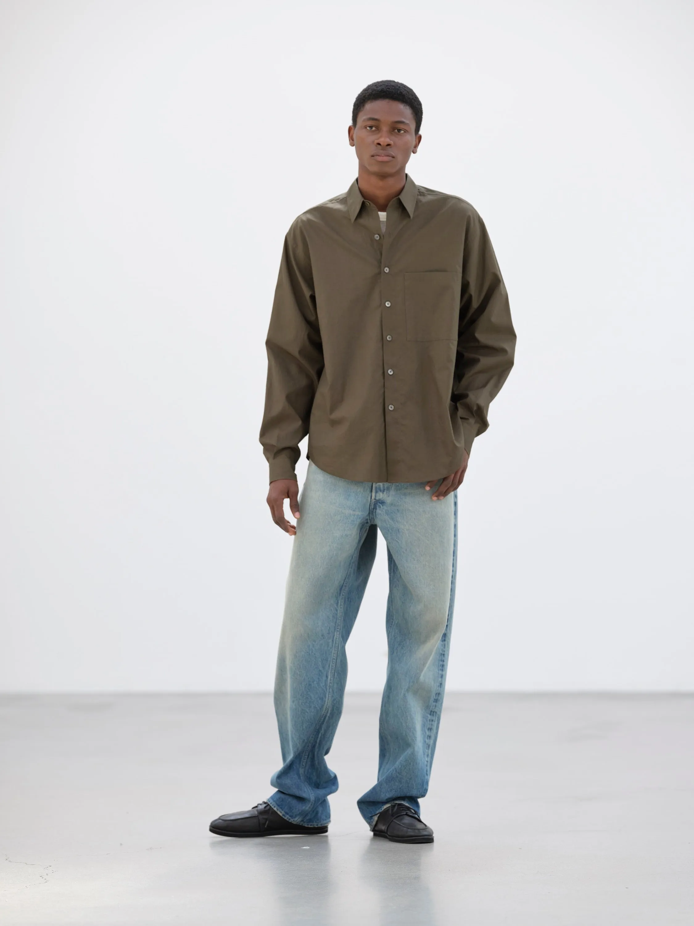 Auralee Washed Finx Twill Big Shirt - Brown