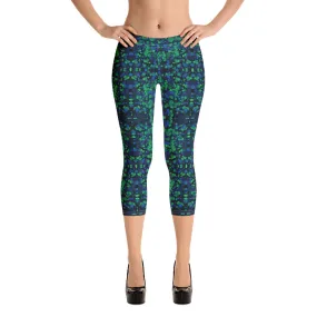 Blue Green Kaleidoscope Capri Leggings Trendy Wild Athleisure