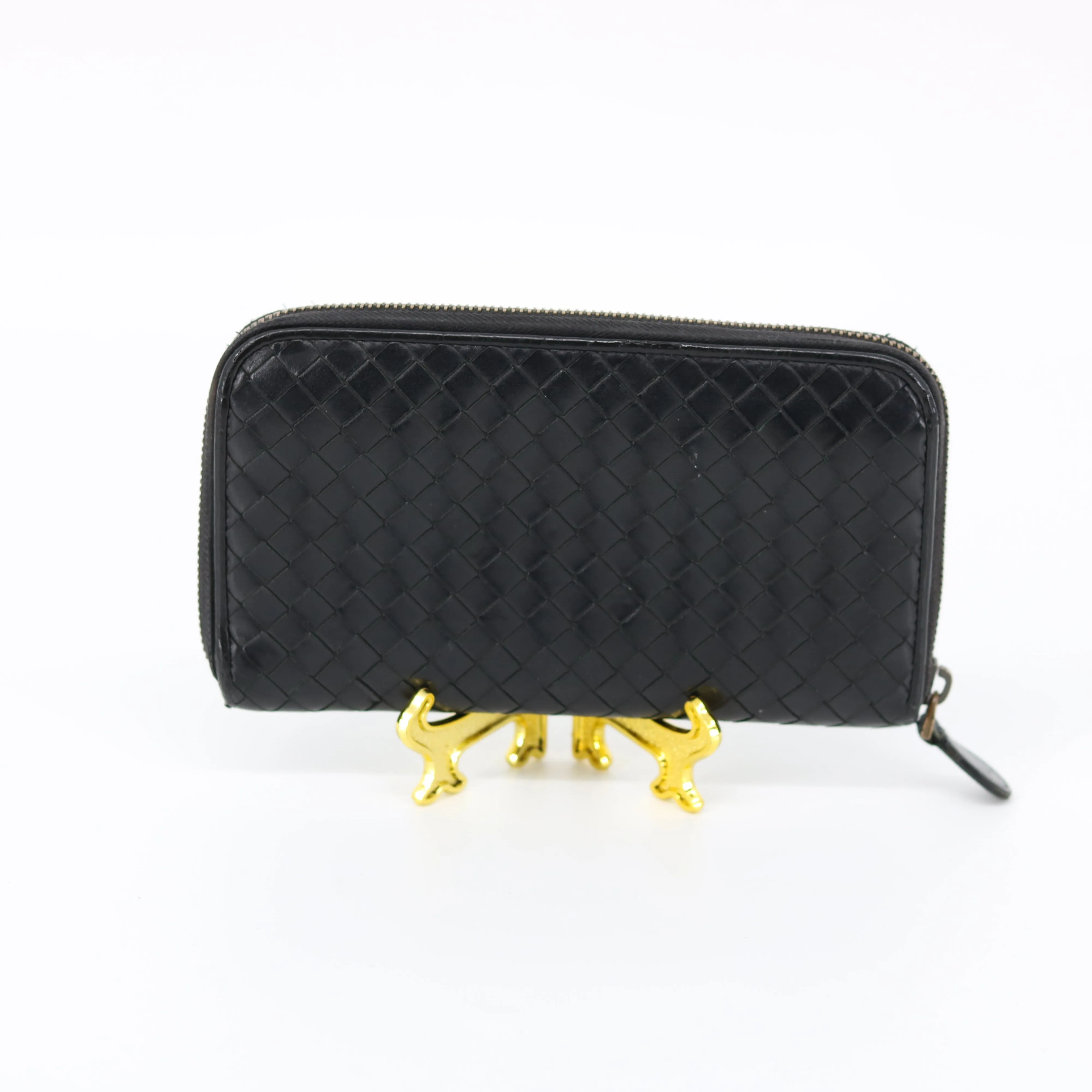 Bottega Black Intrecciato Weave Wallet