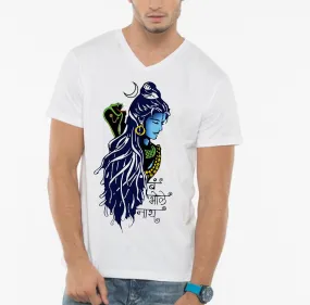 Bum Bhole Nath | Half sleeve White V Neck Tshirt