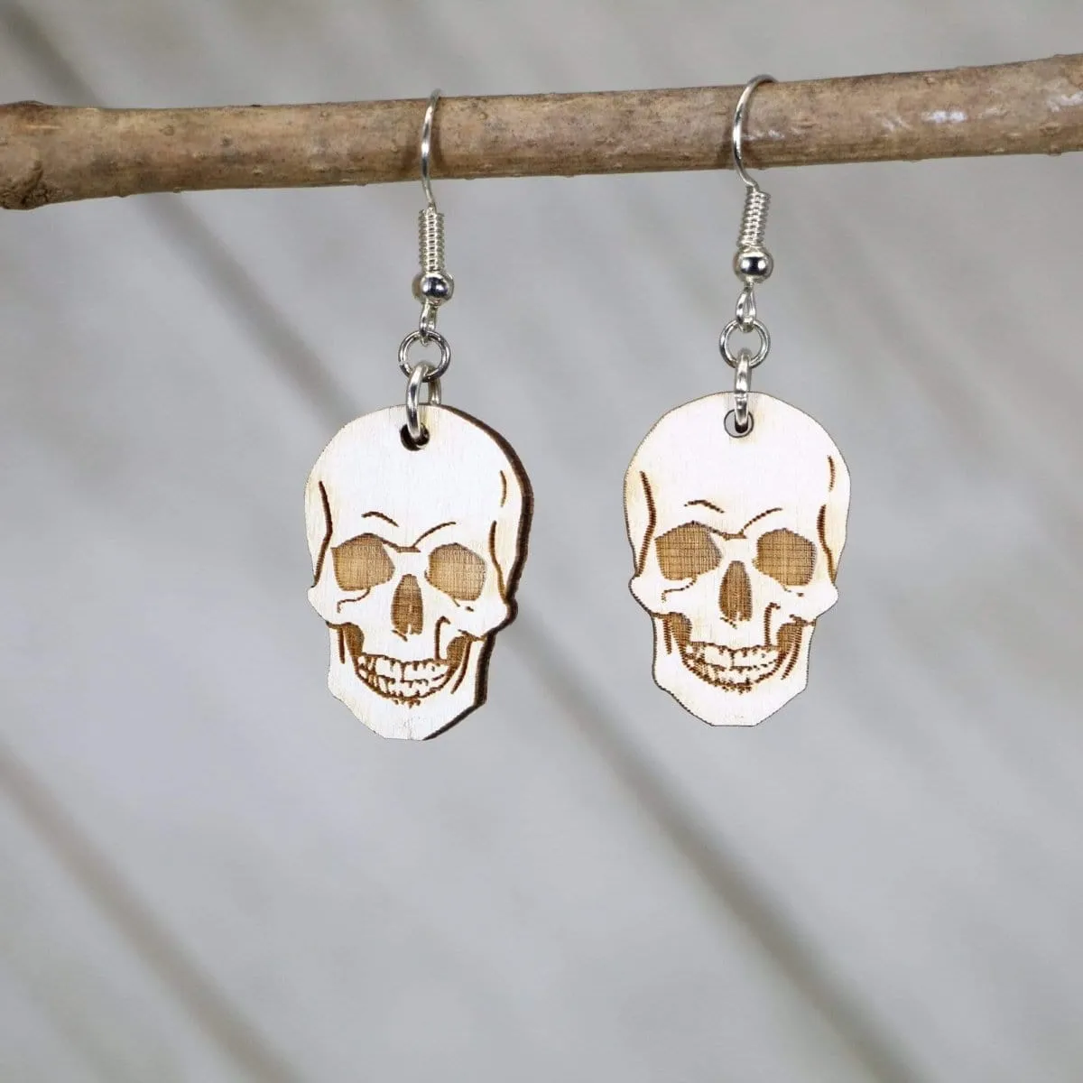 Cate's Concepts, LLC Women's Human Skull Wooden Dangle Earrings