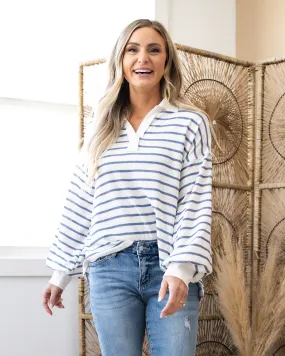 Christine Navy Striped Collared Top