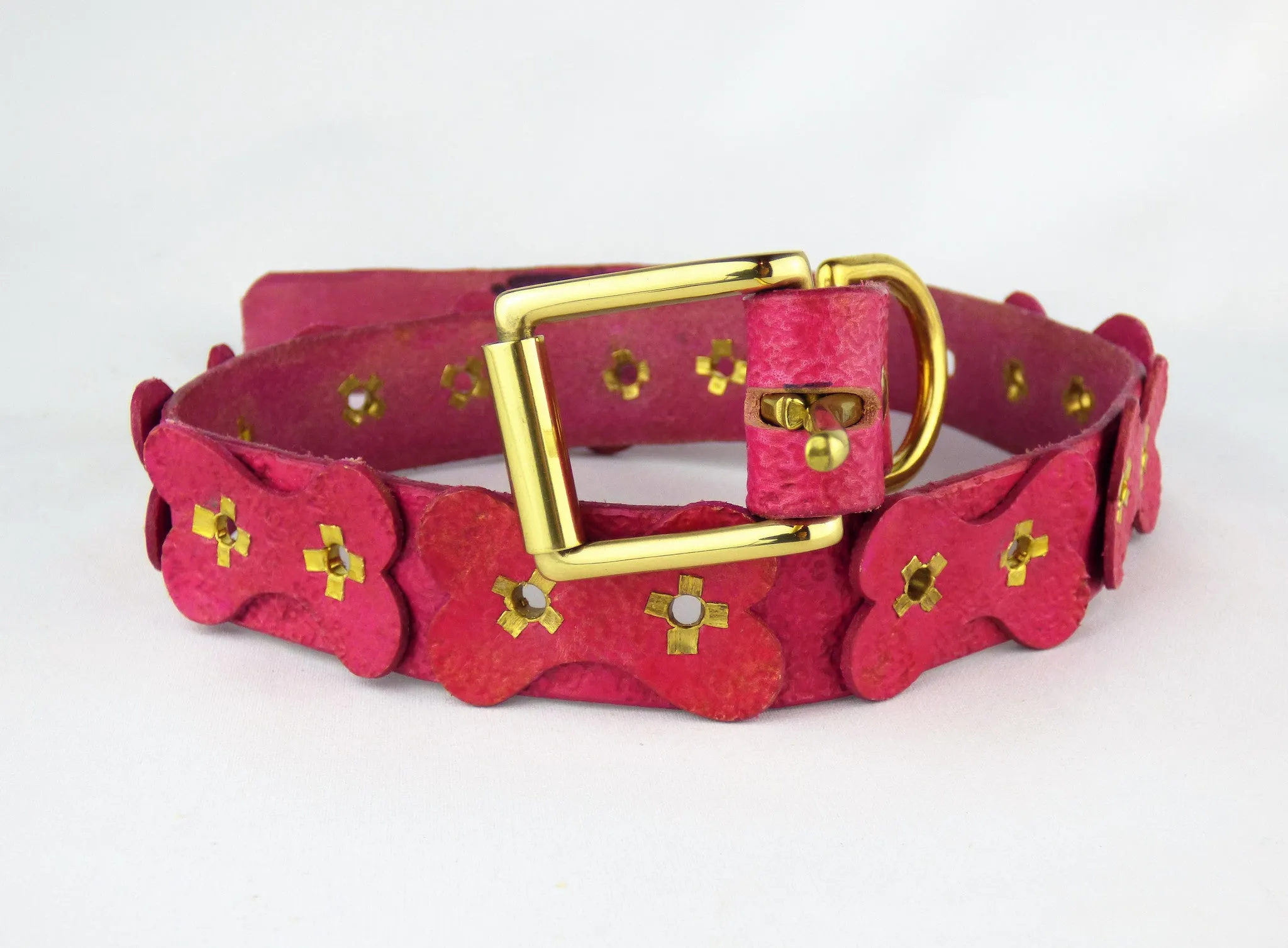 Durable Leather Pet 1 1/8" Width Collar with Dog Bones Motif