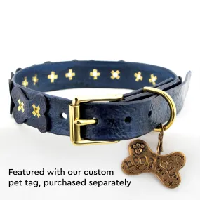 Durable Leather Pet 1 1/8" Width Collar with Dog Bones Motif