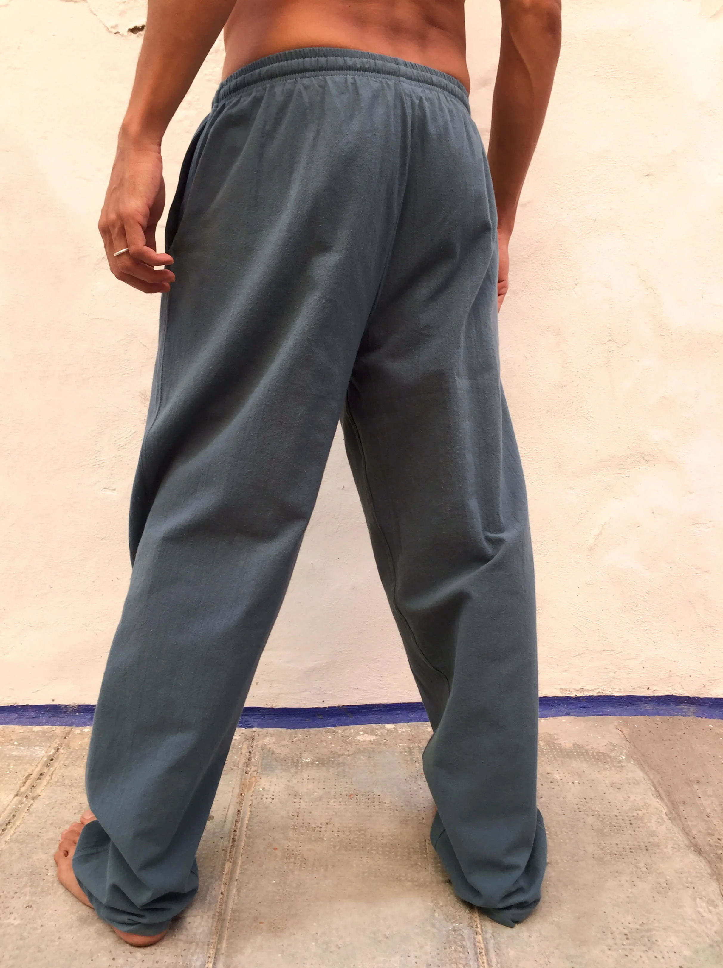 Dusty Blue Cotton Drawstring Pants