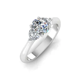 Heart Crown Three-Stone Oval Moissanite Engagement Ring