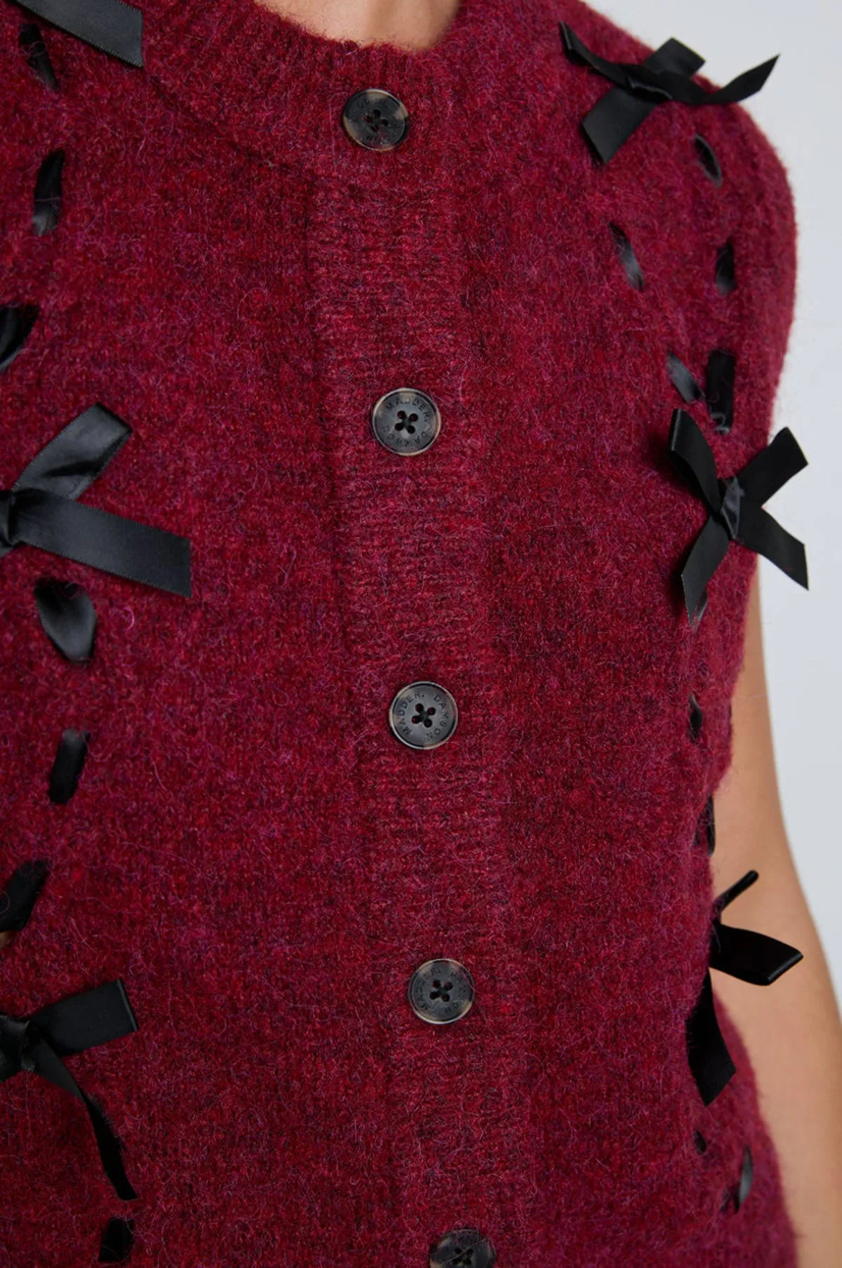 Kimmy Knit Vest with Bows Burgundy Cable