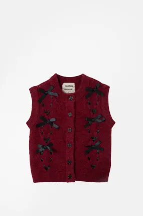 Kimmy Knit Vest with Bows Burgundy Cable