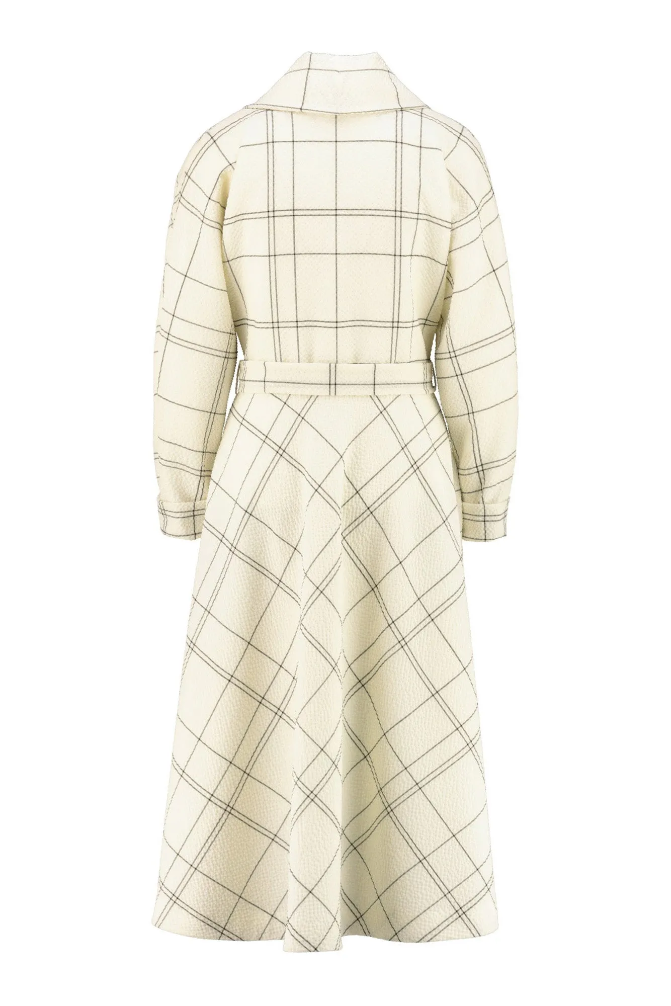 LINARIA IVORY PLAID WOOL SEERSUCKER KIMONO CUT COAT DRESS