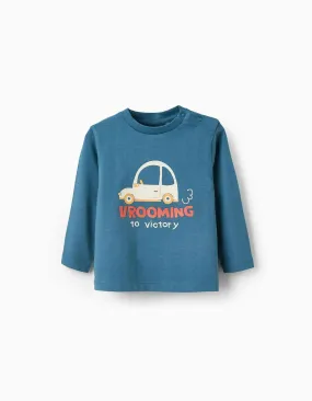 Long-sleeved Cotton T-shirt for Baby Boys 'Vroom', Turquoise