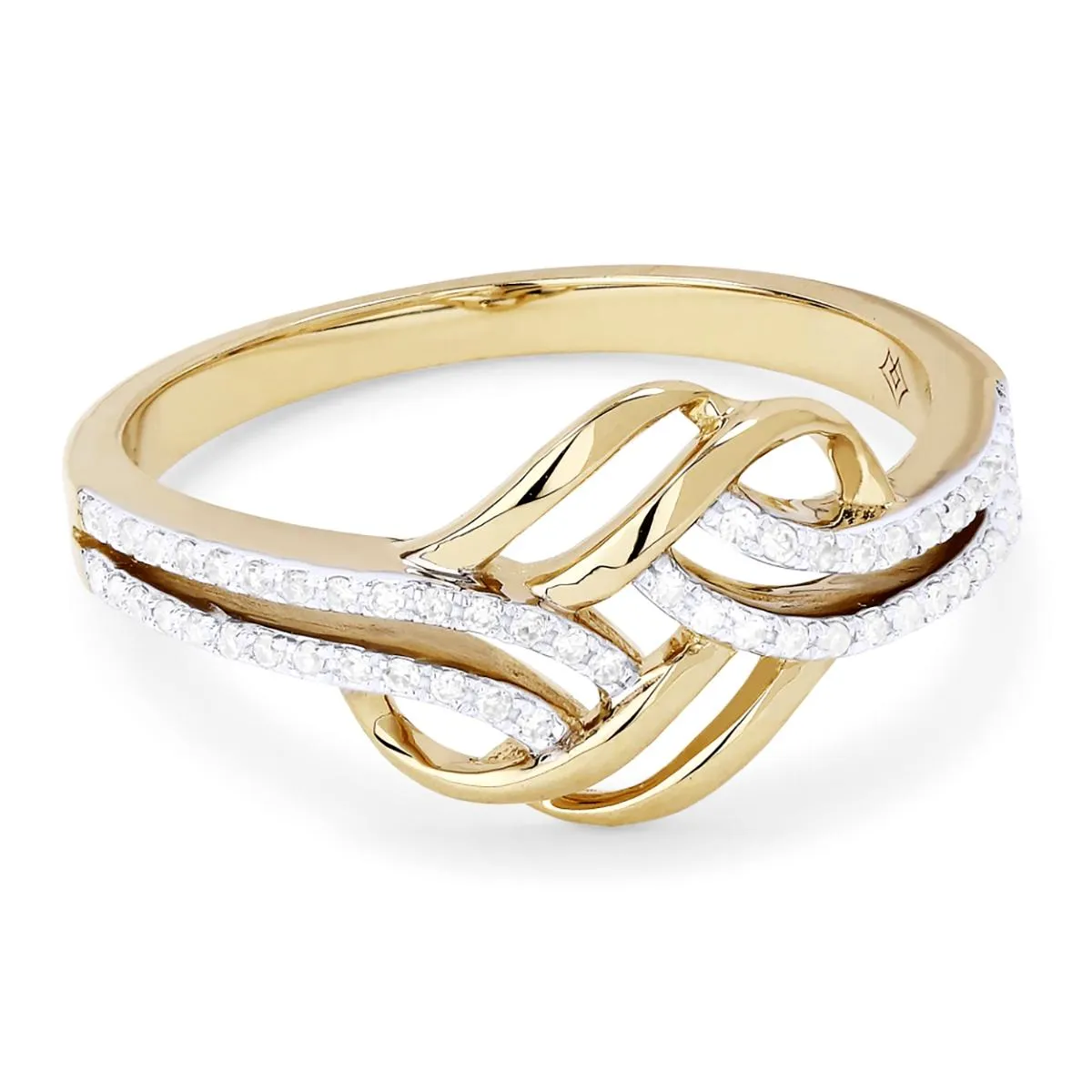 MODERN YELLOW GOLD AND DIAMOND LOVE KNOT RING, 1/7 CT TW