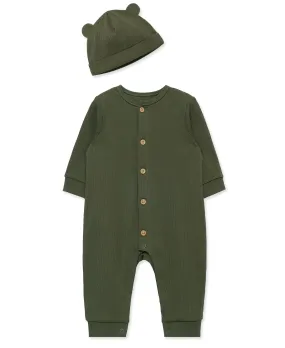 Olive Ribbed Coverall Set