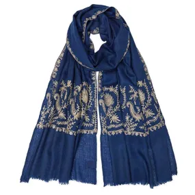 Zari Stitched Border Pashmina - Navy/Gold